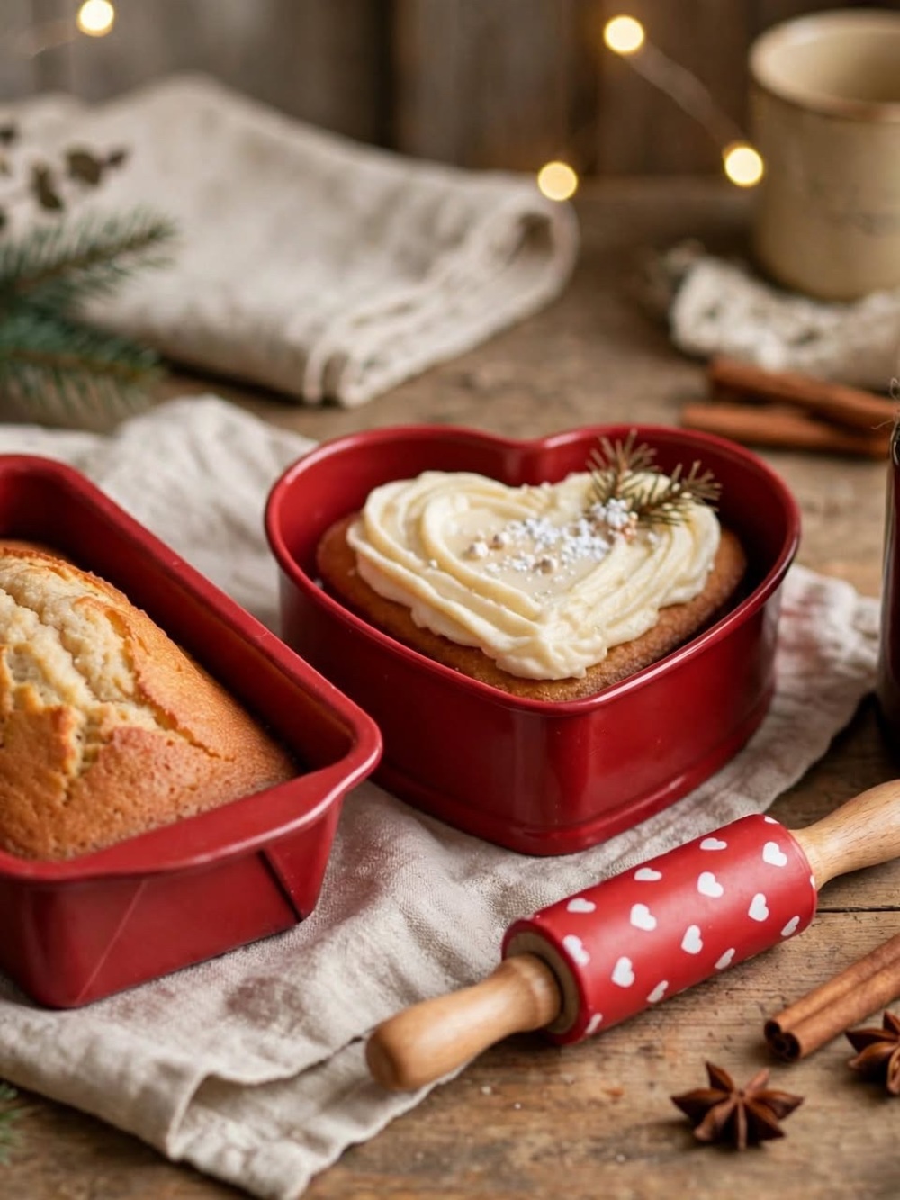 DWhome Candle W/Heart-Shaped and Loaf Bake Pan Set in Red - Home Kitchen